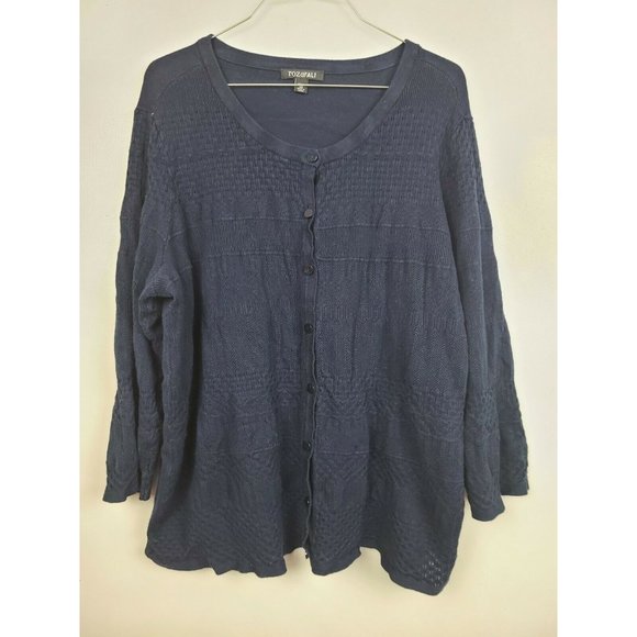 Roz & Ali Sweaters - Roz & Ali Womens Navy Blue Textured Button Front Casual Cardigan Plus Size 3X